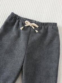 Cozy Pixies Baby Boy Elastic Waist Pants With Decorative Ribbon, Versatile & Comfortable - Grey - View 4