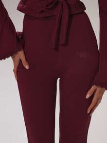 Musera Sport 运动蕾丝边针织修身喇叭瑜伽裤家居服优雅休闲运动健身返校普拉提冬季 - 酒紅色 - 查看 5