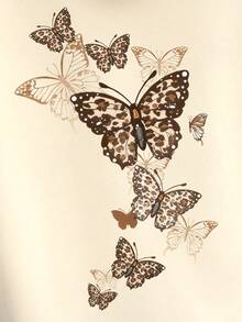 Sparklyn 少女秋冬舒适时尚休闲创意个性清新别致简约黑棕色豹纹蝴蝶图案印花卫衣，秋冬季穿着舒适 - 卡其色 - 查看 6