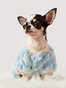 PETSIN 1 件蓝蜂宠物连体衣，带牵引扣，适合秋冬外出，防风，厚实保暖的宠物服装 - 藍色 - 查看 2