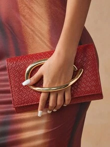 SHEIN SXY Ladies, Women Clutchs, Crossbody Bags, Fashionable, Elegant, Simple, Personalized, Versatile, Classic, Woven Embossed Pu, Large Hardware Buckle Decoration, For Commute, Office, Date, Daily, Shopping, Afternoon Tea - Crimson - View 2