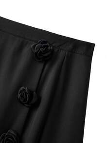 GlowEve CURVE Plus Size Women's Solid Color Pleated 3D Floral Asymmetrical Skirt, Romantic & Elegant For Parties - Black - View 5