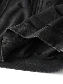 ROMWE MEN Street Life 男士拉链前袋休闲连帽卫衣 - 黑色 - 查看 4