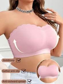 NudeFit 大码女士纯色侧扣舒适无钢圈抹胸文胸 - 粉色 - 查看 4