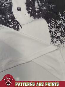 EMERY ROSE Robe moulante mini à manches longues et col rond pour femmes, imprimé bonhomme de neige et houx de Noël, convient pour les fêtes d'hiver, robe de Noël décontractée