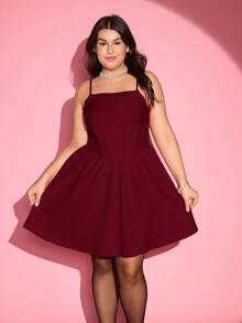 SHEIN MOD Plus Size Solid Ruched Cami White Summer Dress - Burgundy - View 4