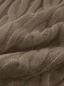 Elamini Women's Casual Loose Solid Color Cable Knit Sweater, Autumn/Winter - Khaki - View 5