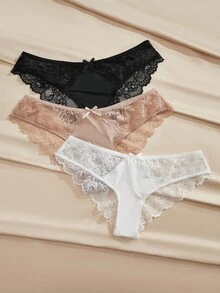 Charlaine 3pcs Women's Fashionable Low Waist Lace Panties With Bow Decor - Multicolor - View 5