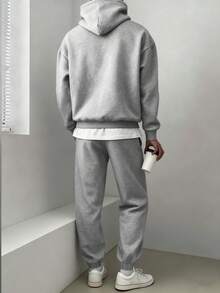 Chillumni Ensemble de survêtement homme avec capuche et pantalon, motif floral gris, badge numéro 23 de New York, style décontracté. Deux pièces pour l'hiver et l'automne chic, doublure thermique.