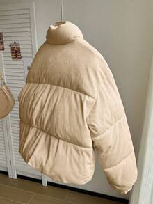 Modischer Stehkragen Cord Mantel mit Langarm und Polsterung, geeignet für Herbst/Winter, Oberbekleidung, stilvolle Silhouette für Teenager Mädchen - Braun - Übersicht 2