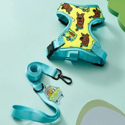 SCOOBY-DOO X SHEIN 1 Set de correas y correas de viaje con estampado de patrones de dibujos animados para mascotas, con una variedad de tamaños para elegir, longitud de correa ajustable, adecuado para gatos, perros, aventura, viaje