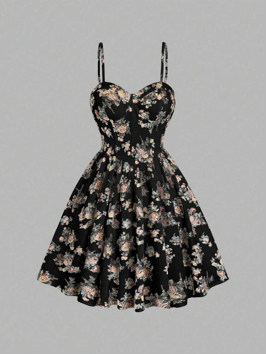 Sweetra 夏季优雅印花束腰抹胸吊带连衣裙迷你短款女装 - 彩色 - 查看 1