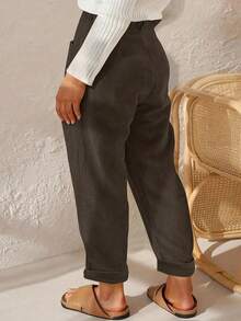 EMERY ROSE Pantalones rectos de pana de color marrón chocolate talla grande para mujer