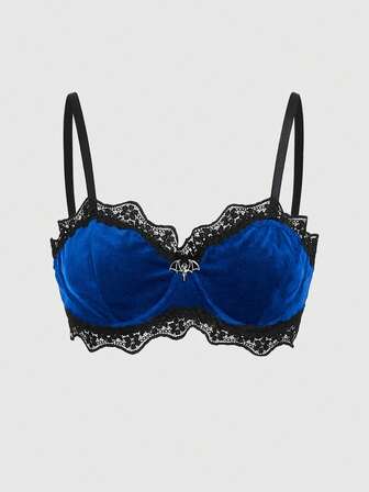 Grunge Punk Reggiseno bralette con pendente a pipistrello in velluto e pizzo, con cerchio in acciaio per le donne