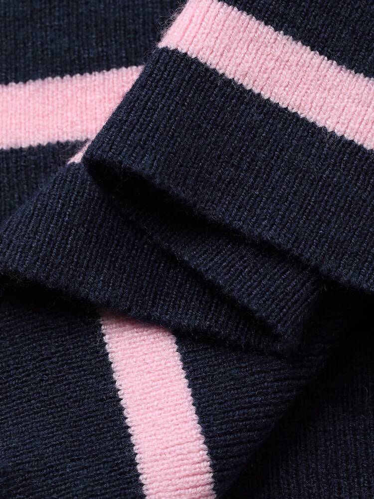 Women's Autumn/Winter Frill Trim Striped Off-Shoulder Long Sleeve Fashionable Sweater