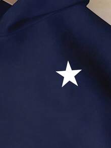 Sparklyn Cozy Fall & Winter Styles Teen Girls Casual Fashion Creative Personalized Fresh Minimalist White Five-Pointed Star Pattern Print Comfortable Sweatshirt - Navy Blue - View 3