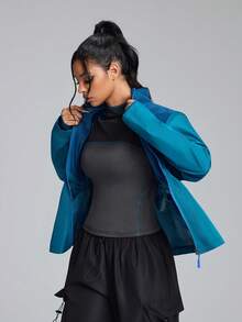 Innovista 女士浅绿色柔软抓绒拼接前拉链长袖休闲运动套装毛衣T恤，时尚可拆卸袖子保暖卫衣，适合登山、运动、滑雪服、日常运动、高强度间歇训练、舒适运动、有氧运动、跑步、骑行、CrossFit户外锻炼 - 藍色 - 查看 16