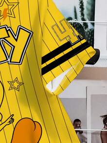 LOONEY TUNES X SHEIN Áo thun tay ngắn họa tiết sọc họa tiết hoạt hình đường phố thời trang thường ngày dành cho nữ, mùa hè - trắng - Xem 3
