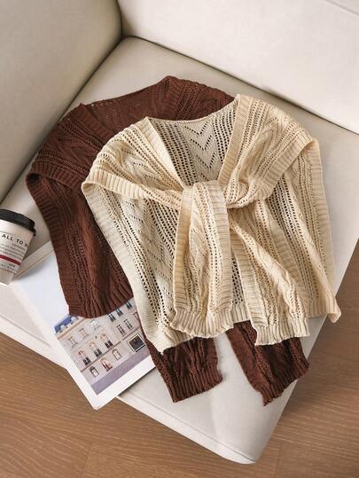 CosyJoli Plus Size Women 2 Pieces Knitted Shawl Set, Minimalist & Fashionable/Winter