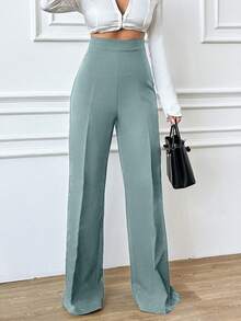 EURMUSE Quần ống đứng lưng cao màu trơn thường ngày cỡ lớn dành cho nữ - Màu xanh bạc hà - Xem 3