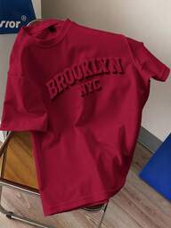 Manfinity Joysei Burgundy Letter Embossed Slim Fit Men's T-Shirt