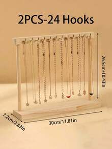 1 pieza/2 piezas Soporte de exhibición de collar de tono de madera natural, Cadena de suéter de tamaño grande, Organizador de joyas Rack de pulsera, Sol Viaje Regreso a la escuela - Color madera - Ver 18