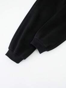 SHEIN Bộ áo hoodie vải nỉ chắp vá phong cách đại học thường ngày cho bé trai, thích hợp mặc hàng ngày, trở lại trường, khuôn viên trường, mùa thu/đông - Nhiều màu - Xem 5