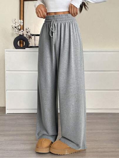 SHEIN EZwear 大码灰色高领扭结休闲宽松运动裤