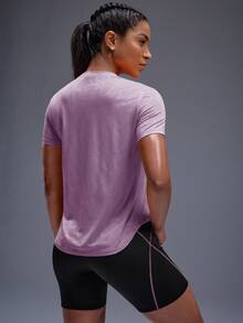 SHEIN Sports 3 件套字母图案插肩袖罗纹针织运动 T 恤健身背心健身房女式衬衫 - 淡紫色 - 查看 2