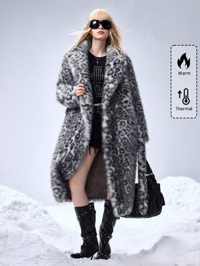 Grunge Punk Women's Fashionable Leopard Print Faux Fur Coat, Autumn/Winter