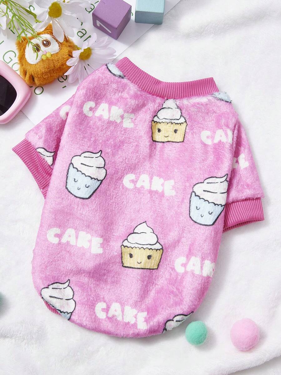 PETSIN 1. Áo khoác cho thú cưng bằng vải flannel dày và ấm áp màu hồng đỏ, in chữ "White Cake", chất liệu flannel. - Màu Hồng Tươi - Xem 1