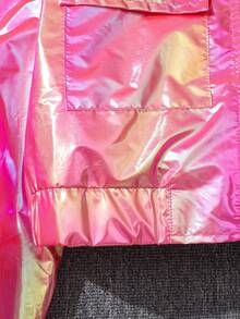 SHEIN Sparklyn 少女时尚双面蕾丝机车夹克和慢跑裤套装 - 玫紅色 - 查看 3