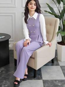 SHEIN Sparklyn بلوزة بياقة بولو أنيقة للفتيات في س...