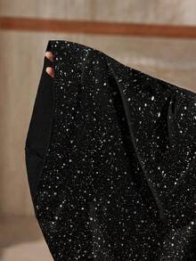 Modelyn Vestido elegante de mujer con cuello en V, manga larga, estampado brillante y plisado ajustado - Negro - Ver 8