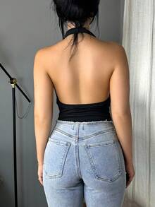 Vassilux 女式休闲垂坠领露背紧身衣 - 黑色 - 查看 2