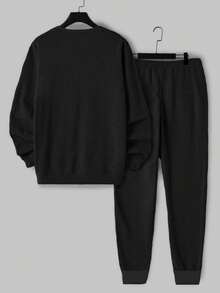 EURMUSE 男士休闲英文字母印花卫衣套装 - 深灰色 - 查看 2