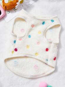 PETSIN 1pc Color Polka Dot Printed Pet Vest, White Autumn And Winter With Plush Warm Flannel Warm Pet Clothing - White - View 8
