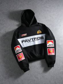 PAVTROS Manfinity Streetrush Herren Street-Style Beliebtes INS Matching. Herren Streetwear, Herren Mode Langarm Kreativ Bedruckter Lässiger Hoodie Sweatshirt Motorrad Hoodie Streetwear Hoodie Racing Hoodie Grafik Hoodie Kurzer Hoodie, Trainingsanzug, Thermofutter für Wärme und Komfort, Street Style, Freundesgeschenk - Schwarz - Übersicht 9