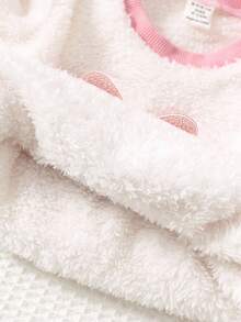 3 件套女婴服装套装：连帽羊毛夹克、心形印花撞色圆领长袖上衣和松紧腰裤 - 彩色 - 查看 6