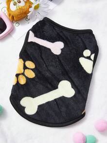 PETSIN 1 Áo ba lỗ in hình xương chân nhiều màu sắc cho thú cưng, quần áo nỉ dày ấm áp cho thú cưng mùa thu/đông - màu đen - Xem 1
