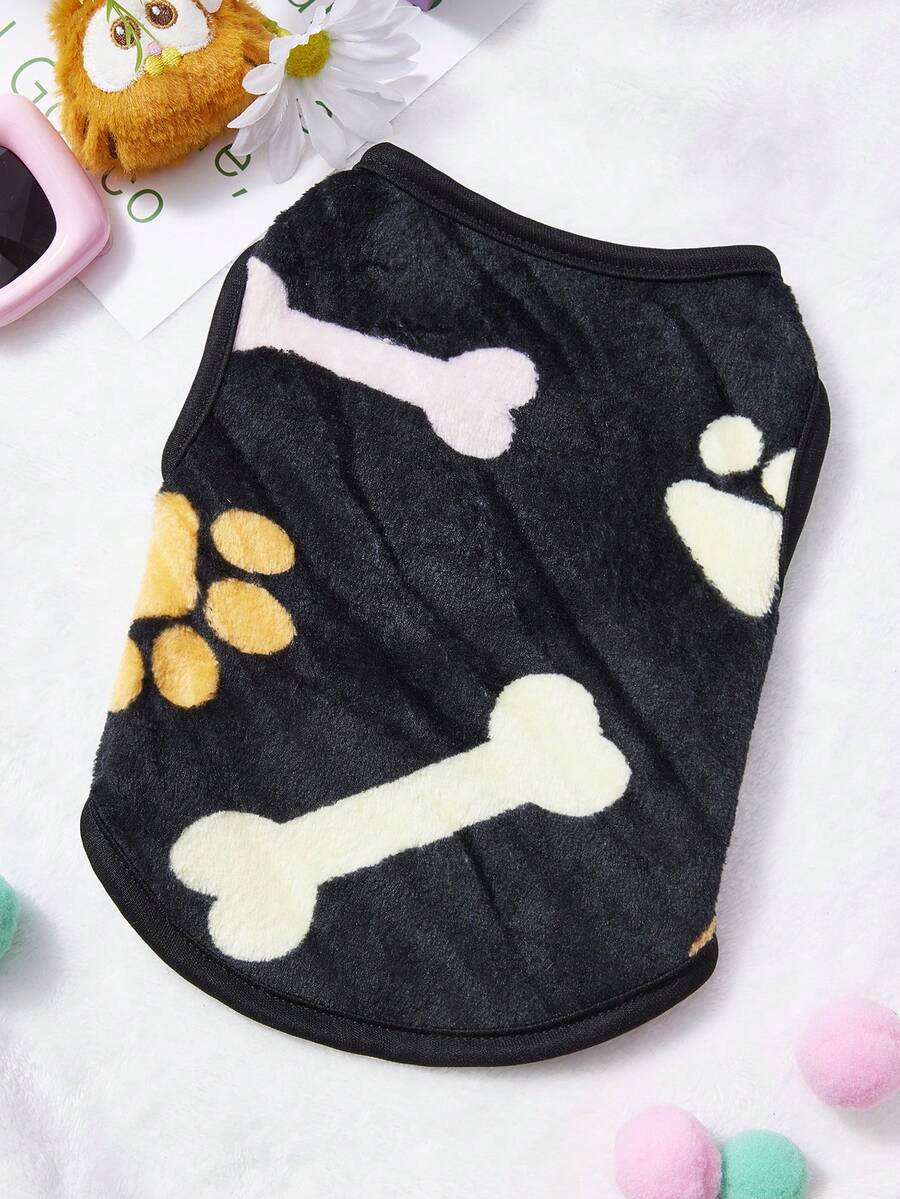 PETSIN 1 Áo ba lỗ in hình xương chân nhiều màu sắc cho thú cưng, quần áo nỉ dày ấm áp cho thú cưng mùa thu/đông - màu đen - Xem 1
