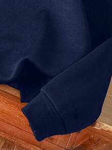 Sparklyn Cozy Fall & Winter Styles Teen Girls Casual Fashion Creative Personalized Fresh Minimalist White Five-Pointed Star Pattern Print Comfortable Sweatshirt - Navy Blue - View 4