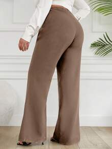 EURMUSE Plus Size Double Breasted Decorative Flared Trousers - Camel - View 2