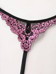 1pc Two-Tone Lace Halter Backless Front Closure Underwire Bra - Multicolor - View 11