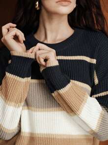 Zovinel 女式最新时尚舒适拼色套头衫 - 彩色 - 查看 11