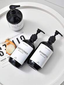 Set Of 3, 16.9oz/500ml Black Refillable Shampoo And Conditioner Dispenser Bottles With Pump And Waterproof Labels, Plastic Shower Bottles For Home, Hotels And Bathrooms Home Bathroom Decor Fall Decor Back To School - Black - View 4