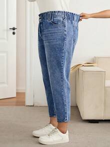 Lounesse Plus Size Casual Washed Tapered Jeans - Dark Wash - View 6