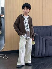 DAZY 青少年男孩纯色落肩长袖纽扣前针织毛衣 - 綠色 - 查看 5