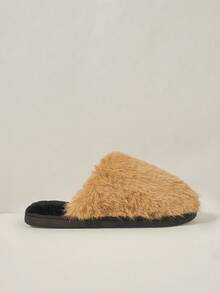 Cuccoo Women's Fluffy Warm Comfortable Flat Slip-On Slippers, Winter For Christmas - Khaki - View 2