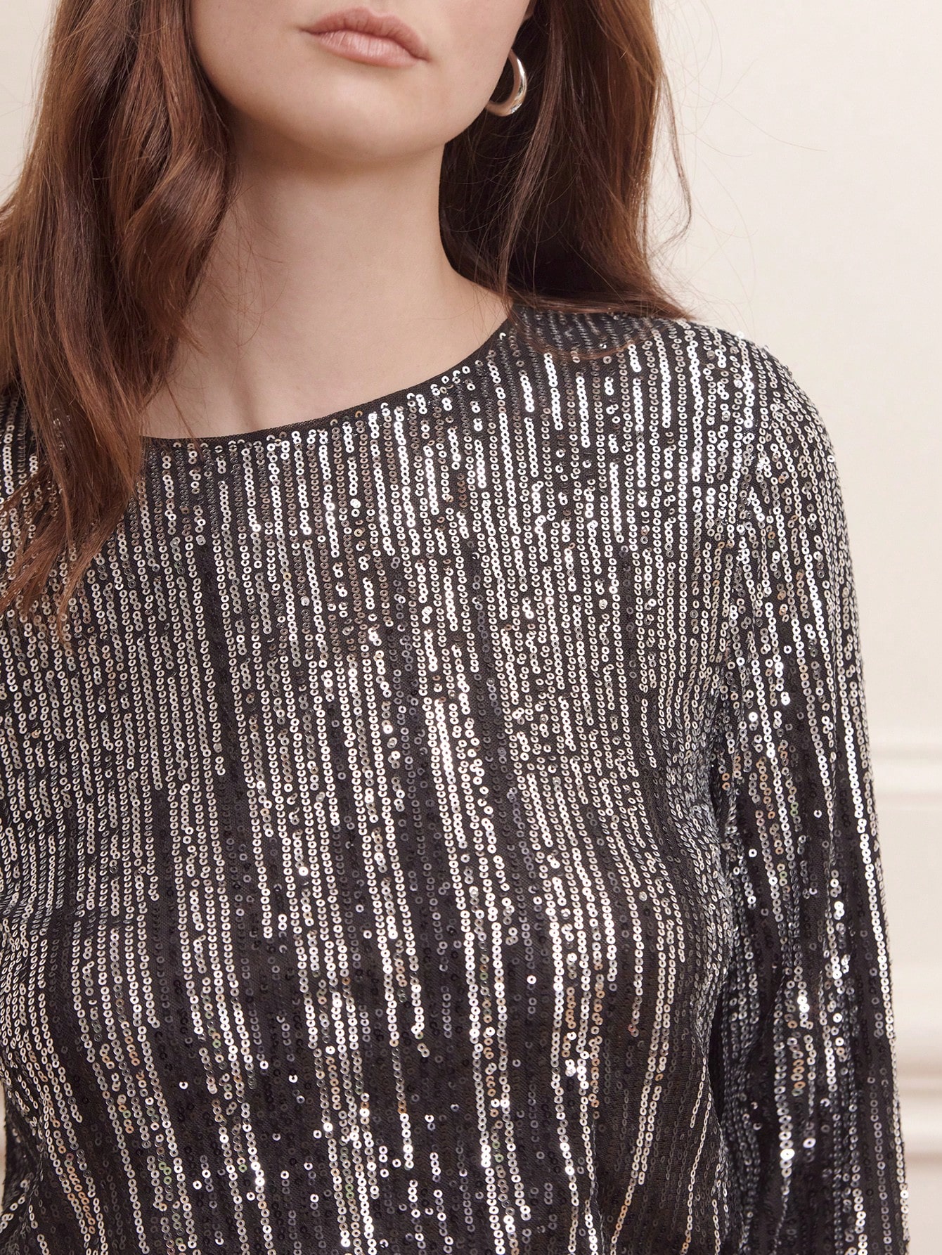 Blusa con mangas acampanadas de lentejuelas degradadas de plata y negro, vintage, para fiestas, Navidad e invierno